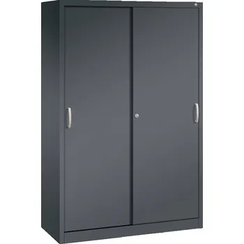 Jednací stůl Kancelářská skříňka s posuvnými dveřmi C+P Acurado, 1200 x 500 x 1950 mm, černošedá