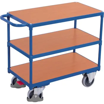 Stolní vozík z oceli, 3 police, práškově lakovaný, EasySTOP, nosnost 500 kg, 1200 x 800 mm