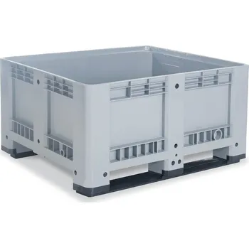 Úložný box Paletový box SB 10-K ze šedého plastu, s 2 podélnými lyžinami, objem 430 litrů