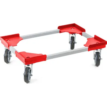 Paletový vozík Přepravní podstavec na euro bedny, ocelový profil s plastovými rohy, 410 x 610, červený