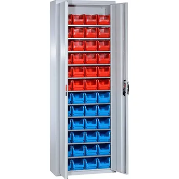 Skříňka na nářadí Ocelová skříň se 48 skladovacími přihrádkami pro-line A, 700 x 300 x 1980 mm