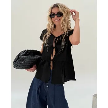 BeChick Černý top Cotton Bow BeChick ❤