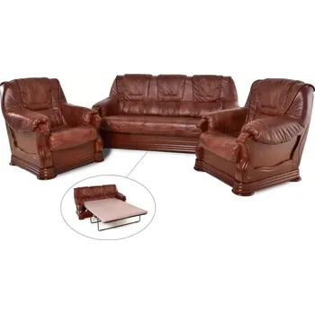 Sedací souprava Rozkládací kožená sedací souprava Baron 3R+1+1, bílá/třešeň (k1/4)