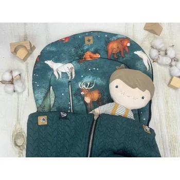 SET Podložka prodloužená (Constellation, černý fleece) + copánková deka (smaragd, černý fleece)