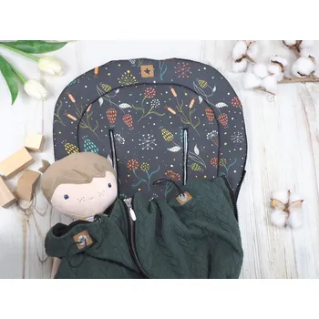 SET Podložka prodloužená (Fairy Garden, černý fleece) + copánková deka (army green, černý fleece)