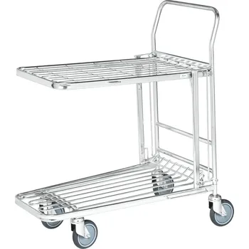 Univerzální přepravní vozík KM, pozinkovaný, 2 drátěné plošiny, nosnost 300 kg, 860x530 mm, brzda