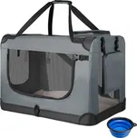 Skládací cestovní bedna pro střední psy látková šedá, s miskou a pelíškem, 70x50x52 cm