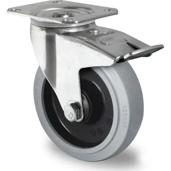 Otočné kolečko Ø 125 mm s polyamidovým diskem a pružným běhounem, 65° Shore A, s brzdou, šedé