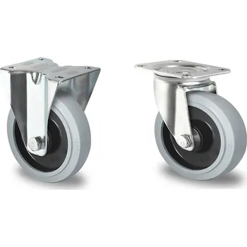 Příplatek za nestandardní kolečka k rollkontejneru, 2 otočná a 2 pevná kolečka, ø 108 mm, PA šedá