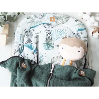 SET Podložka prodloužená (Safari, černý fleece) + copánková deka (army green, černý fleece)