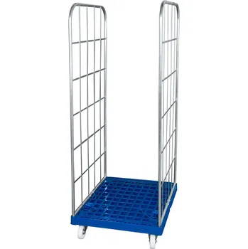 Rollkontejner pro euro bednu, plastová deska modrá, 2 mřížové stěny, 682 x 815 x 1850 mm