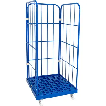 Rollkontejner s plastovou deskou, modrý, 3 mřížové stěny, 724 x 815 x 1650 mm