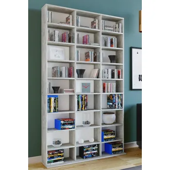 VCM Dřevěný stojan na CD a DVD Megosa XL, betonový vzhled 487465