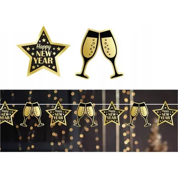 Girlanda silvestrovská Skleničky Šťastný Nový Rok 300 cm