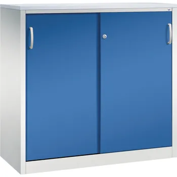 Jednací stůl Kancelářská skříňka s posuvnými dveřmi C+P Acurado, sideboard, 1200 x 500 x 1200 mm, šedo-modrá