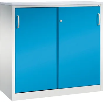 Jednací stůl Kancelářská skříňka s posuvnými dveřmi C+P Acurado, sideboard, 1200 x 500 x 1200 mm, sv. šedo-modrá