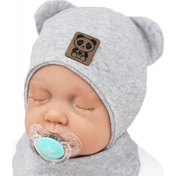 Čepice Šedý komplet PANDA čepice + šátek vel. 42-44