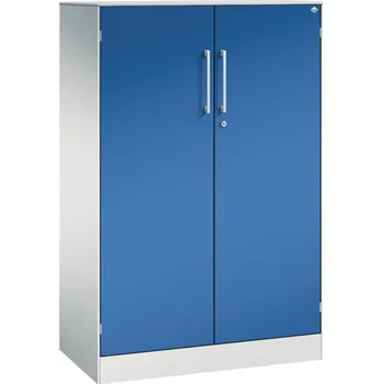 Jednací stůl Kancelářská skříň s křídlovými dveřmi C+P Asisto, 800 x 435 x 1292 mm, sv. šedá/enciánově modrá