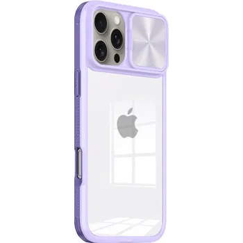 Pouzdro na mobilní telefon Kryt s posuvnou krytkou čočky fotoaparátu pro iPhone 16 Pro Max - fialový