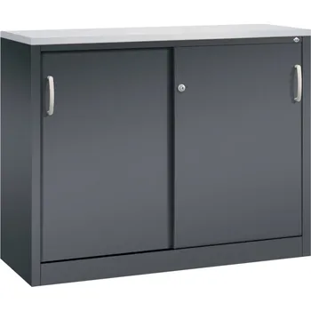 Jednací stůl Kancelářská skříňka s posuvnými dveřmi C+P Acurado, sideboard, 1200 x 400 x 1000 mm, černošedá