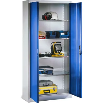 Skříňka na nářadí Dílenská skříň, typ Cabo, 4 vložné police, š 1200, h 500, v 1950 mm, šedo-modrá