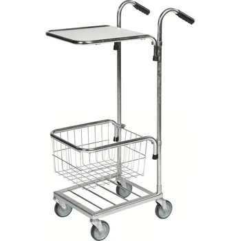 Malý přepravní vozík typ KM, police a košík, výškově nastavitelný, zinkovaný, TPE kolečka, brzda