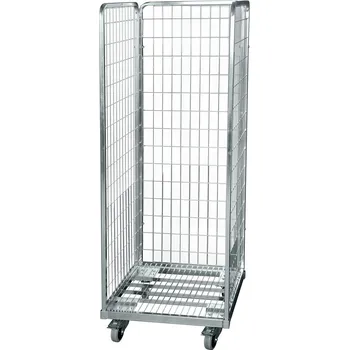 Ocelový rollkontejner, 3 drátěné stěny 600 x 600 x 1650 mm, aretace