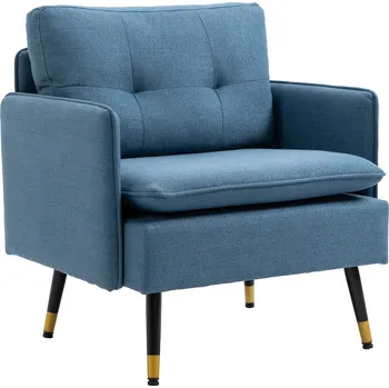 Křeslo HOMCOM Akcentní křeslo s prošíváním knoflíků, čalouněné křeslo, odnímatelné čalounění, černá + zlatá + modrá barva