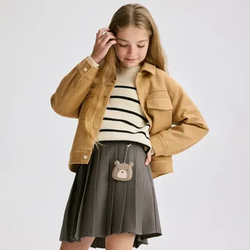 Dívčí sukně Reserved - Skládaná sukně s přívěskem - tmavě šedá - 389FW-90X - 389FW-90X-122