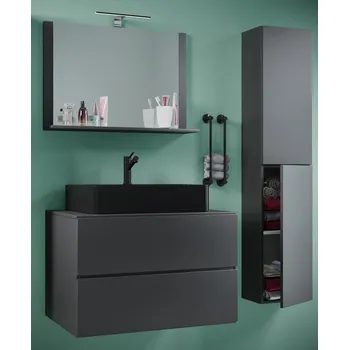 Koupelnový nábytek VCM 4dílná umyvadlová skříňka Lendas BL L se zrcadlem 80 cm + vysoká skříňka, antracit 488408