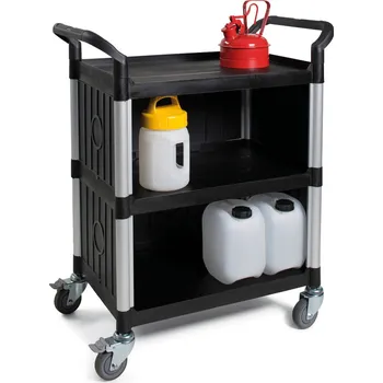 Víceúčelový vozík, z kartáčovaných hliníkových trubek, 3 police, 3-stranně uzavřený