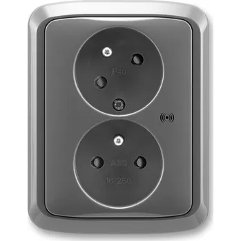 Elektrická zásuvka ABB TANGO Zásuvka dvojnásobná s natočenou dutinou, s ochr. před přepětím, akust. signalizace, kouřová šedá
