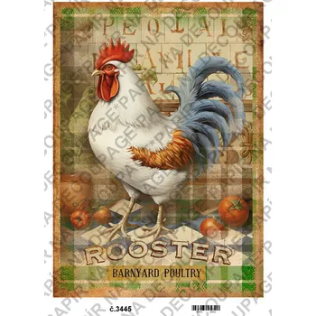 Umělecký papír Rýžový a soft papír na decoupage - Kohouti, slepice vintage - KB3445 Materiál: Soft, Rozměr: A4