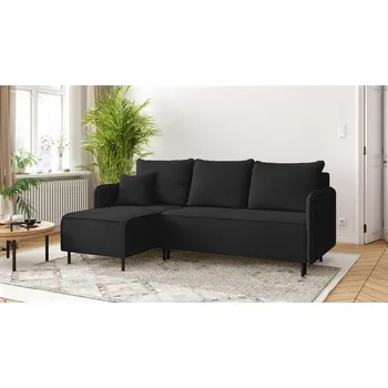 Sedací souprava Rohová rozkládací sedačka VELLUTTO - černá - manšestr - LINCOLN 100