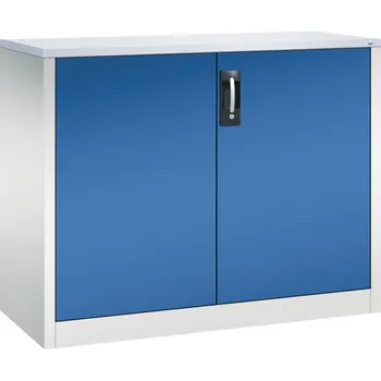 Jednací stůl Kancelářská skříň s křídlovými dveřmi C+P Acurado, příruční, 1200 x 500 x 1000 mm, šedo-modrá