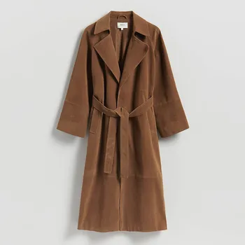 Reserved - Trenčkot z&nbsp;umělého semiše - zlatavá hnědá - 321HL-82X - 321HL-82X-M