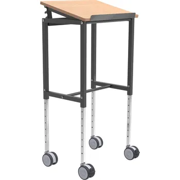 Stolní vozík Kongamek Ergo, lakovaný tmavě šedý / buk, výškově nastavitelný, 600 x 400 x 720 mm