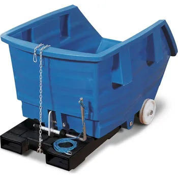 Přepravník Výklopná nádoba z polyethylenu (PE), kolečka a otvory pro vidlice VZV, objem 500 litrů, modrá