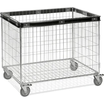 Přepravní drátěný vozík, pozinkovaný, nosnost 100 kg, 830x630 mm, 4 kolečka, brzda, ochranný lem