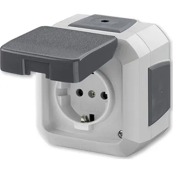 Elektrická zásuvka 5518N-C03540 S Zásuvka jednonásobná IP 54, pro průběžnou montáž, s bočními kontakty (schuko), s víčkem, šedá (Variant)