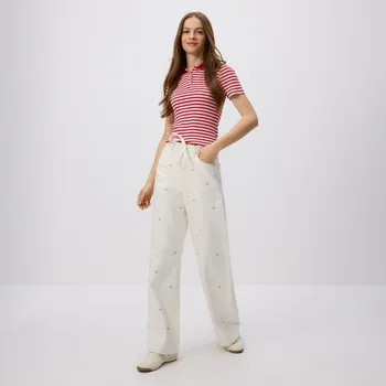 Dámské džíny Reserved - Džíny wide leg s výšivkou - bílá - 624GT-00J - 624GT-00J-40