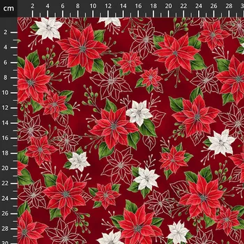 Hoffman 3298-406 Blooming Holidays vícebarevná vánoční stříbrotisk bavlněná látka