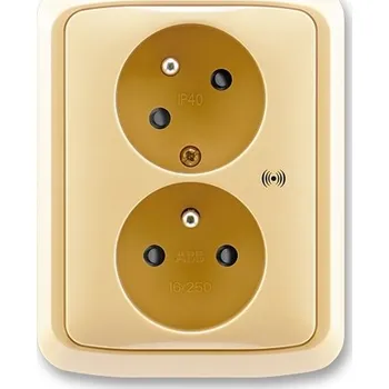 Elektrická zásuvka ABB TANGO Zásuvka dvojnásobná s natočenou dutinou, s ochr. před přepětím, akust. signalizace, béžová