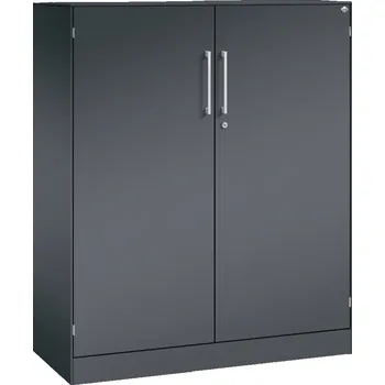 Jednací stůl Kancelářská skříň s křídlovými dveřmi C+P Asisto, 1000 x 435 x 1292 mm, černošedá