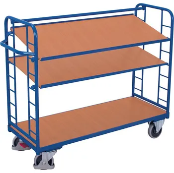 Regálový vozík z oceli, 3 police, 2 z toho naklápěcí, EasySTOP, výška 1275 mm