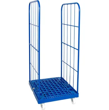 Rollkontejner s plastovou deskou, modrý, 2 mřížové stěny, 724 x 815 x 1550 mm