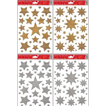 Okenní dekorace Anděl Okenní fólie hvězdy zlaté, stříbrné glitry 389, 30x20cm Okenní fólie: 3. PĚTICÍPÁ HVĚZDA STŘÍBRNÁ