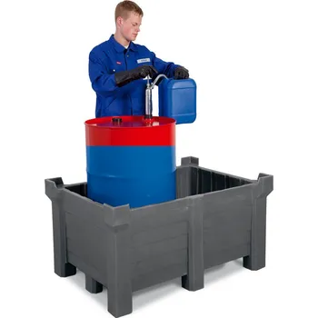 Úložný box Stohovatelná nádoba PolyPro z PE, obsah 90 litrů, záchytný objem 70 litrů, uzavřená, šedá