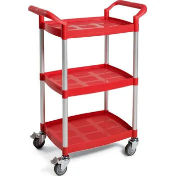 Plastový servisní vozík, 3 police, červený