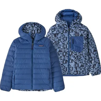 Dívčí bunda Dětská bunda Patagonia REVERSIBLE DOWN SWEATER HOODY - tmavě modrá 110/116